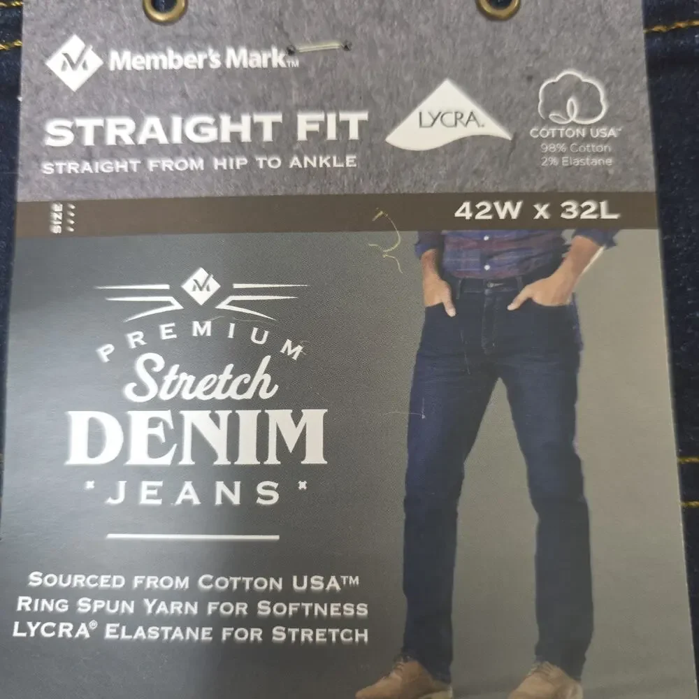Member's Mark Men's Straight Fit Denim Jeans Stretch, Size 40x30 USA Cotton